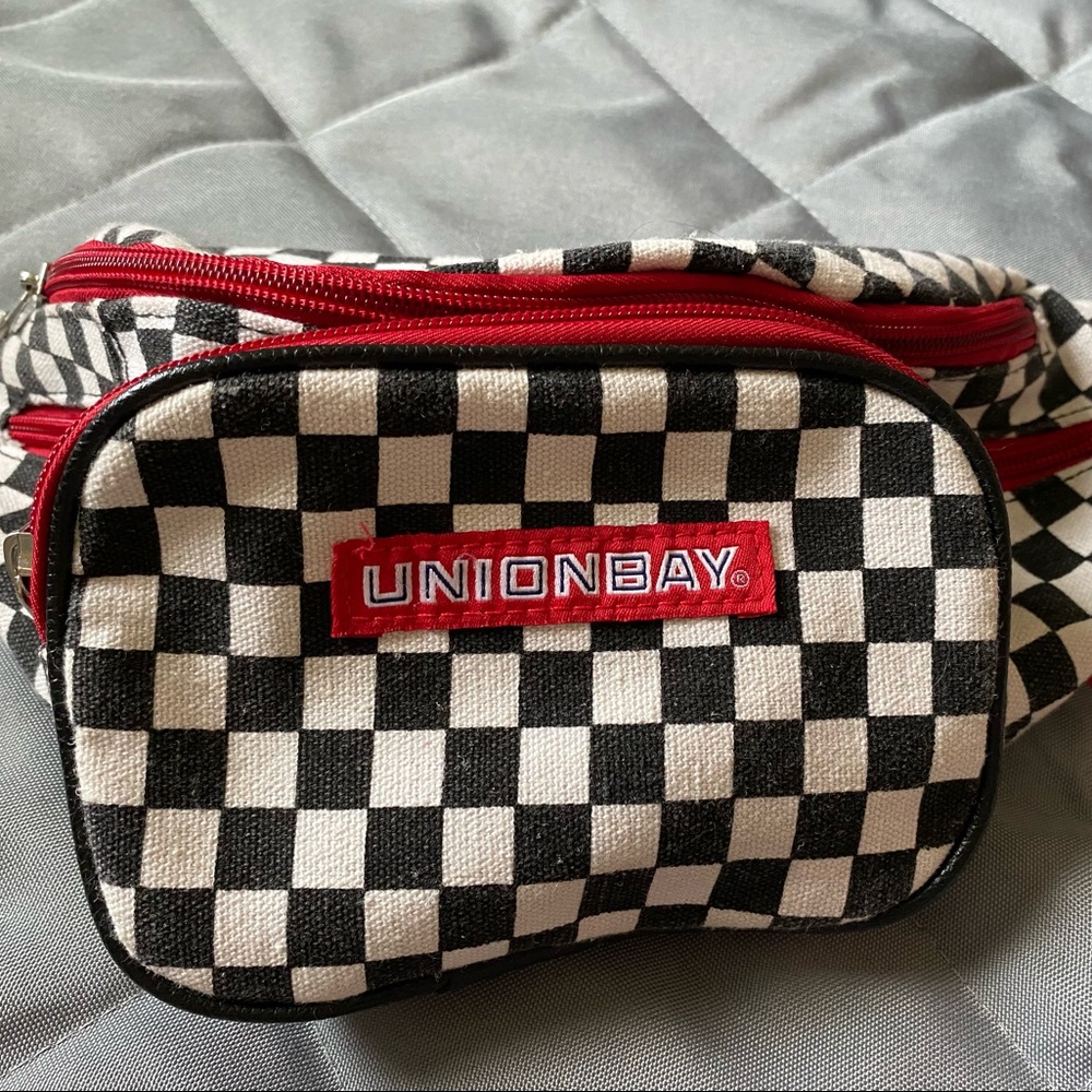 Unionbay black, white and red checkered Fanny Pack with multiple zippers